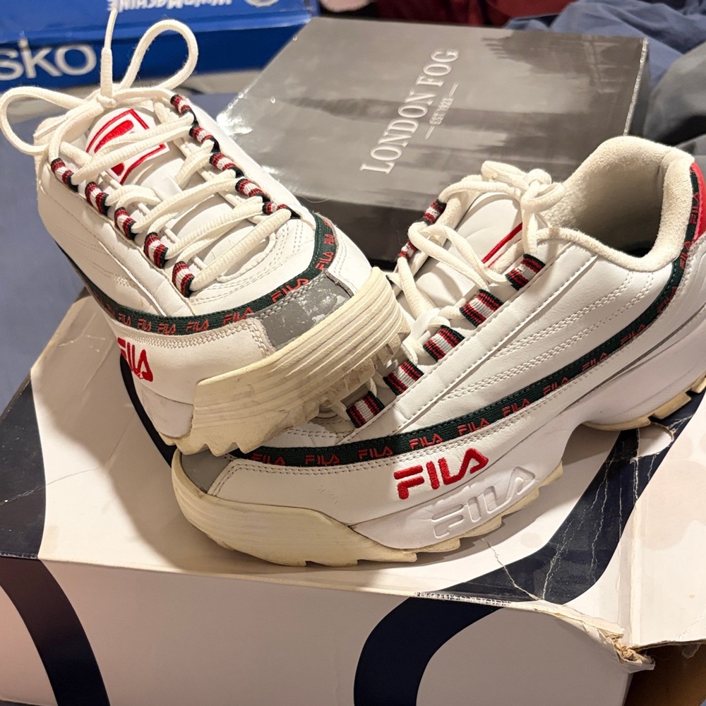 Fila White and Gray Sneakers with Red Accents